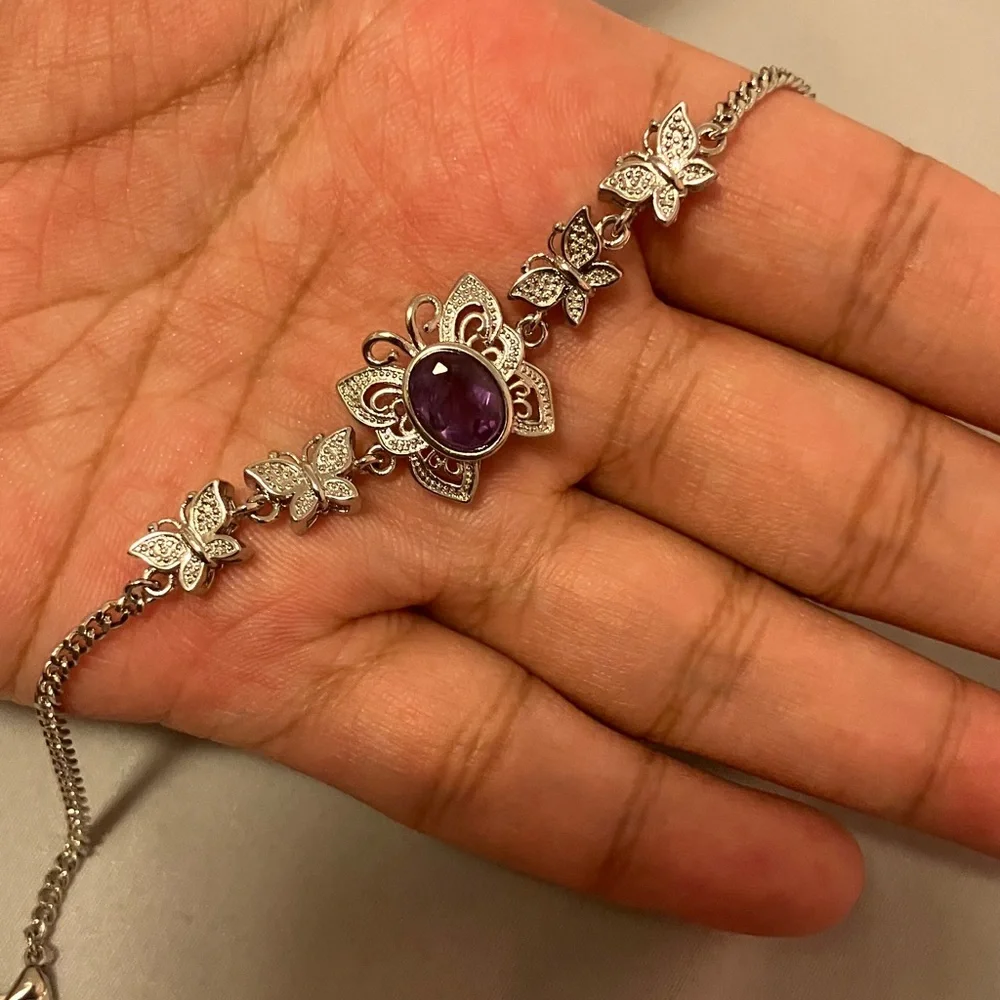 🌸3/$15 Butterfly Amethyst Bracelet - Picture 1 of 9